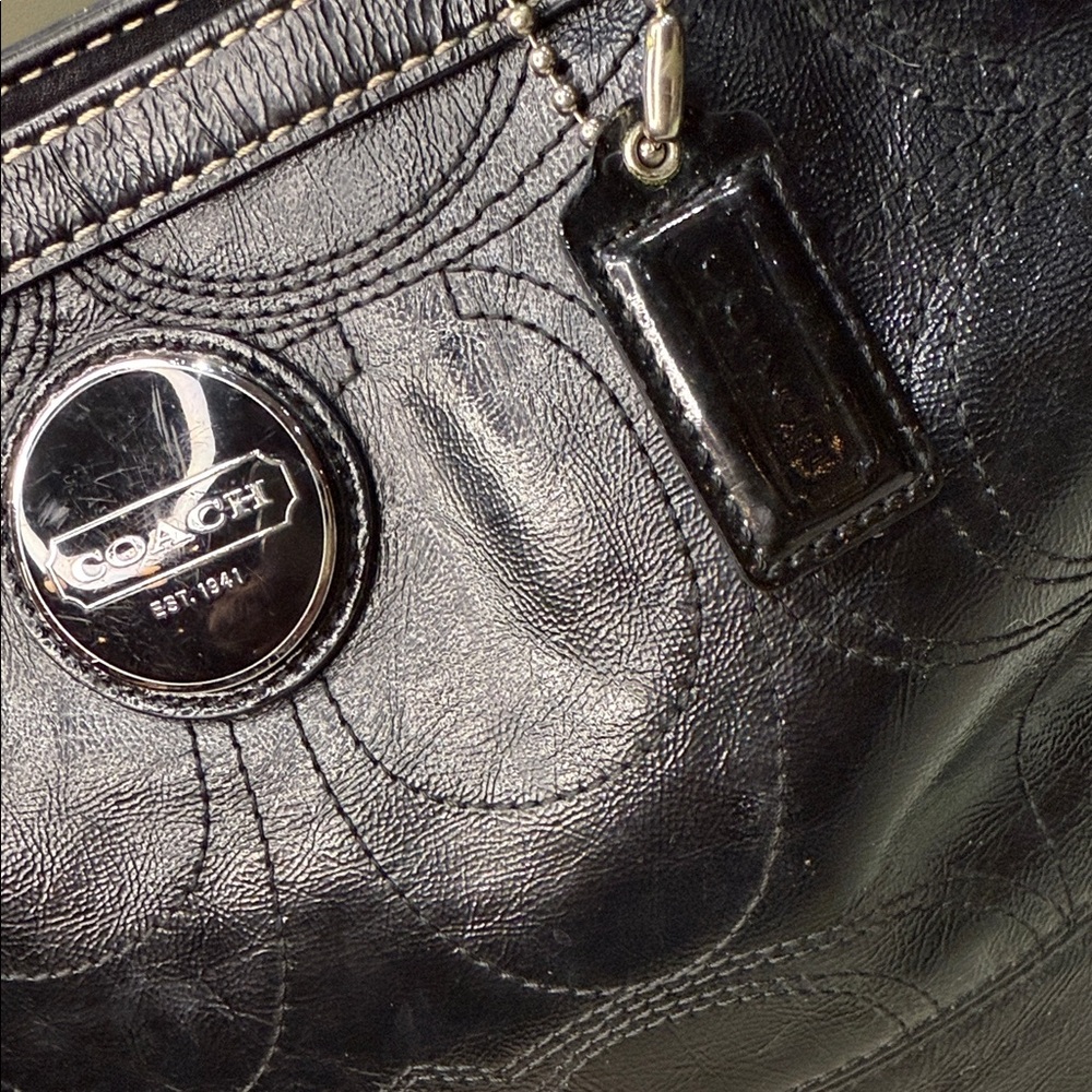 Coach Black Signature Patent Leather Tote - Picture 2 of 9